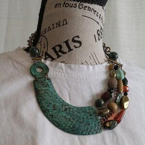 Brass and beads Statement Handcrafted Necklace Signed